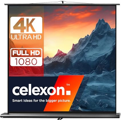 celexon Ultramobil Professional Pull-Up-Leinwand 110 | 200x200 cm 1:1 | transportable 4K, Full-HD Beamer-Leinwand zum blitzschnellen Ausziehen & Aufstellen | inkl. Tragegriff + Teleskopstange