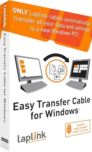 LAPLINK Easy Transfer Cable, Includes PCmover Express Data Transfer Software and High Speed USB 2.0 Transfer Cable, Single Use License, Only Transfers Files and Settings. Compatible with Windows 11