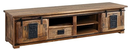MASSIVMOEBEL24.DE TV-Board Mango Natur lackiert Railway #151 | 200 cm (BxTxH) 73 kg Industrial vollmassiv