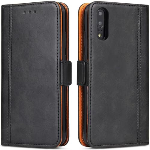 Funda para Huawei P20, Premium Piel Carcasa Funda Libro Suave Case Tapa Cuero [Soporte Móvil] [Ranuras para Tarjetas] [Cierre magnético] para Huawei P20, Negro