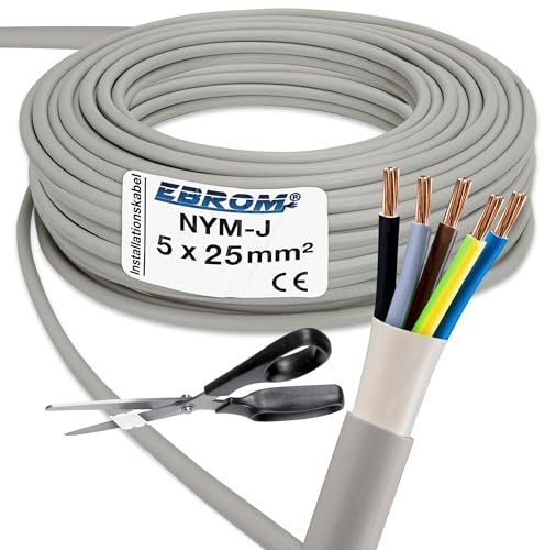 EBROM NYM-J 5x25 mm² Mantelleitung Installationskabel grau, Länge: 25 Meter