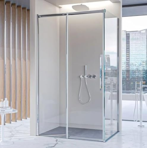 box doccia lusso 80x120 120x80 in cristallo temperato 8mm H.200, anticalcare e antigoccia reversibile, maniglia acciaio inox