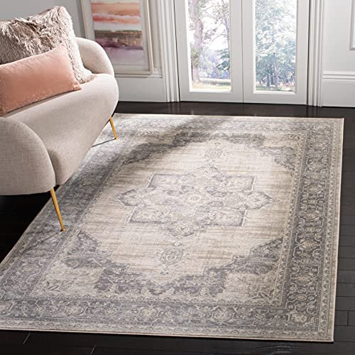 SAFAVIEH Traditionell Teppich für Wohnzimmer, Esszimmer, Schlafzimmer - Brentwood Collection, Kurzer Flor, Creme und Grau, 183 X 274 cm