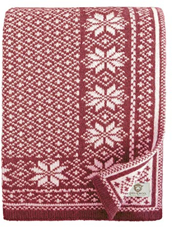 LINEN & COTTON Morbido e Spesso Plaid/Copriletto/Coperta Lavorata a Maglia North Disegno Nordic - 100% Pura Lana Neozelandese, Bordeaux Rosso (130 x 180cm) per Letto Divano Singolo/Matrimoniale