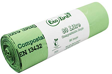 20 x 80L BioLiner Compostable Bags for Swing Bins & Dustbins (1 roll) Food Waste Bin Liners - EN 13432 - Compostable 80L Swing-Bin Bags with Composting Guide