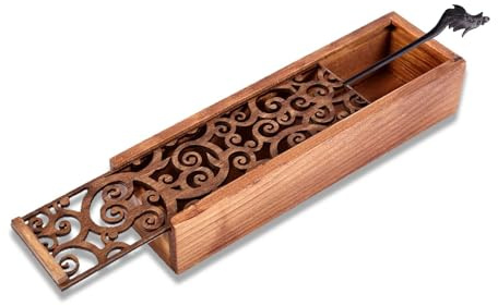 HERCHR Astuccio Rettangolare in Legno, retrò scatole di matita in legno, Scatola per Matite Intagliato con Coperchio Scorrevole per cancelleria, gioielli (Swirl Grass)