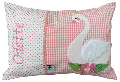 Glückspilz Namenskissen Babykissen I Schwan I Rosa I 25 x 35 cm