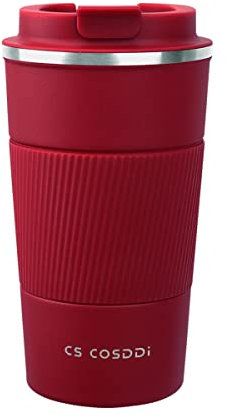 CS COSDDI Travel Mugs, Insulated Coffee Cup with Leakproof Lid - Reusable Coffee Cups Travel - Car Coffee Cup - Stainless Steel Coffee Mug for Hot and Cold Water and Tea(Red-A, 510 ml)