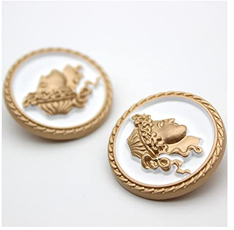 5 PCS Round Metal Pattern Button Human Head Pattern Gold Silver Button for Clothes Decorative Accessories (White Gold, 25mm)