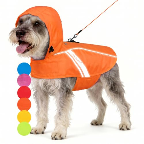 VIVAGLORY Hunderegenmantel Wetoff Regenmantel Hund, M, Orange | Hunde Regenmantel Hunderegenmantel Reflektierend Regenjacke Hunderegenjacke, Wasserdicht Regenjacken für Hunde