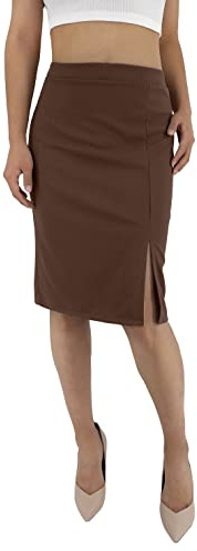 JOPHY & CO. Jupe mi-Longue élastique Taille Haute avec Fente latérale pour Femme, Marron foncé (Testa di Moro), S