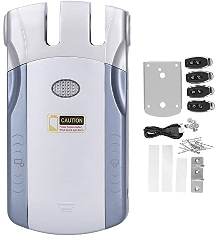 WAFU 00 Cerradura Invisible Inalámbrica, Cerradura de Puerta de Entra sin Llave con Desbloqueo Táctil con 4 Controles Remotos para TUYa Blue And Silver Shell