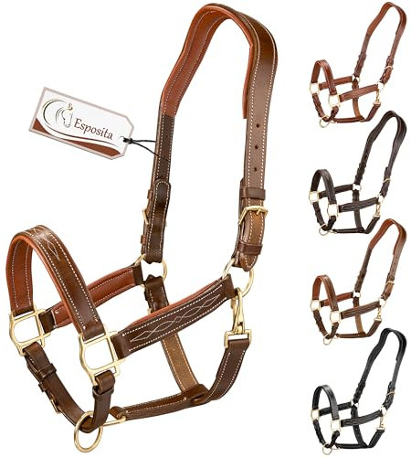 Esposita anatomisches Lederhalfter Deluxe Halfter aus Leder für Pferde Stallhalfter Pferdehalfter - Fettleder Braun Pony
