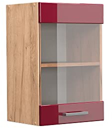 Vicco Küchenglasschrank R-Line, Rot Hochglanz, 40 cm | 1 Tür · 1 Einlegeboden · Tiefe – 31 cm · ✓ Frei kombinierbar · ✓ Alles im Blick