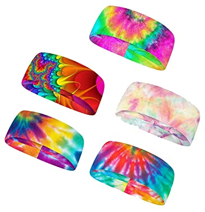 Howilath Regenbogen-Batikmuster, Sportzubehör, Stirnband für Damen und Herren, Outdoor-Schweißband, Laufen, Wandern, Stirnbänder (5 Stück)
