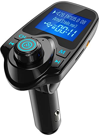 Riloer Trasmettitore FM per auto a ricarica rapida, adatto per tutte le auto da 12 V/24 V, trasmettitore modulatore FM vivavoce, lettore Bluetooth per auto