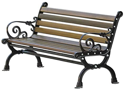 ZMYJTO Outdoor-Gartenbank, Outdoor-Bank, Park-Gartenbank, Patio-Metall-Veranda-Bank mit Armlehne, Patio-Gartenbank mit Rahmen aus Aluminiumlegierung, Stuhloberfläche aus Zinklegierung mit Holzmaser