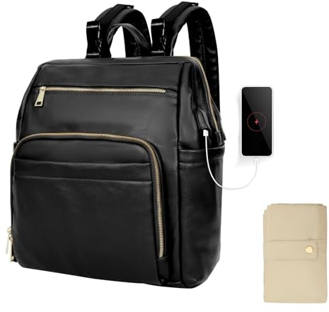MISS FONG Wickeltaschen-Rucksack, Wickeltasche, wasserdicht, großes Fassungsvermögen, Baby-Reise für Mama und Papa, mit 6 isolierten Taschen, USB-Anschluss, Kinderwagen-Clips und Wickelunterlage,