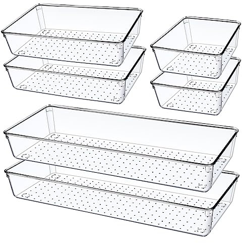 6 Stücke Klar Schubladen Organizer, Groß 38 cm mit 3 Größen, Schminktisch Schubladen Ordnungssystem, Make Up Badezimmer Drawer Organizer, für Küchen, Kosmetik, Schreibtisch, Büro, Bad Schublade