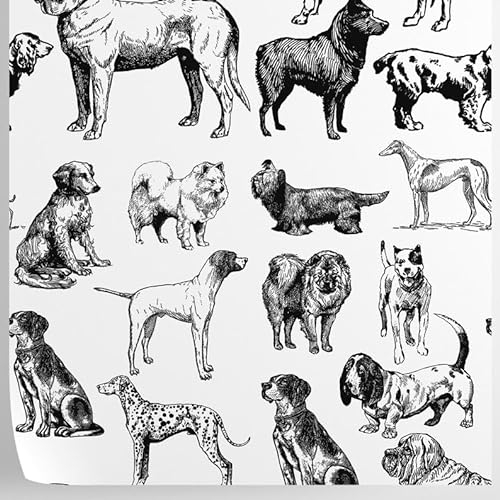 WALLPAPERS 4 BEGINNERS W4B Tapete Hunde Umweltfreundliches Papier, einfach anzubringen und zu entfernen, 8 Bögen à 70 x 100 cm (5,5 qm) für Zuhause, Dekoration und Renovierung, Made in Italy