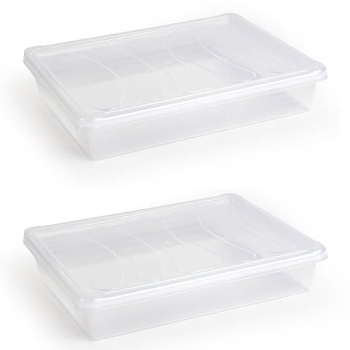 Acan Tradineur - Pack de 2 bandejas con Tapa para frigorífico, Bandeja para Cocina, Restaurante, Bares, hostelería (Transparente - 6,5 x 35 x 27 cm)