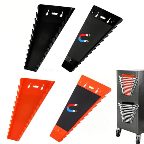 Okllen 4er Pack Magnetschlüssel Organizer Tablett, 48 Slot Schraubenschlüssel Rack für Werkzeugkasten, Hochleistungs Schlüsselhalter Set Passend für SAE (1/4 - 1/16) und Metrisch (6mm-24mm)