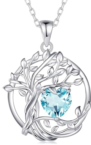 FANCIME Lebensbaum Birthstone Kette für Damen 925 Sterling Silber Baum des Lebens Birthstone Anhänger Halskette Schmuck Geschenke für Frauen Mädchen, Kettenlänge: 40+5 cm