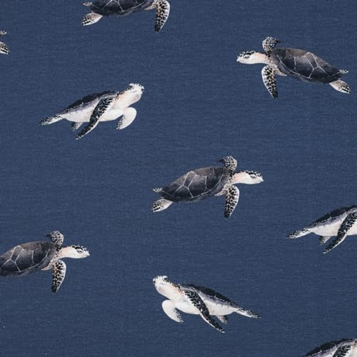 VmG-Store 1m Jerseystoff zum Nähen Baumwolljersey Nähstoff KEINE Meterware Kinderstoff (Schildkröte Midnight Blue JB036)