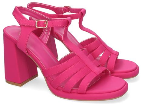 shoes&blues.es 82160-Sandalias Elegantes de Tacon Alto, con Adorno de Correas y Hebilla Ajustable, Elegantes y Confortables para Toda Ocasion.. Talla 39 Fucsia