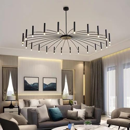 FWX Schwarzer moderner Kronleuchter große Wohnzimmer beleuchtung verstellbare Deckenlampe 24 Lichter Wohnzimmer Esszimmer Hängelampe Metall kreative Dekoration Pendelleuchte Schlafzimmer Küche Gardero