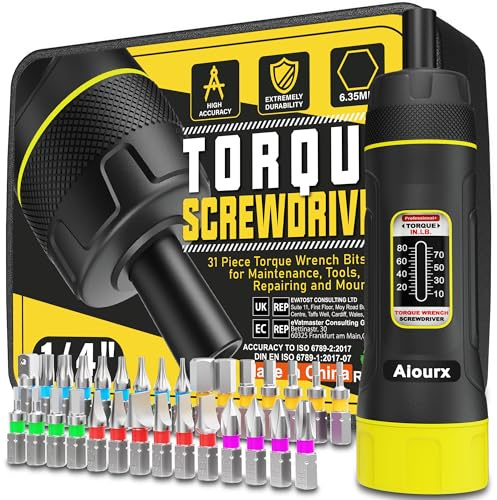 Aiourx Drehmomentschraubendreher-Set, 10-80 Zoll Pfund, 31-teiliges 1/4-Zoll-Antriebs-Drehmomentschraubendreher-Schraubenschlüssel mit S2-Stahl-Bits für Wartung, Werkzeuge, Fahrradreparatur und