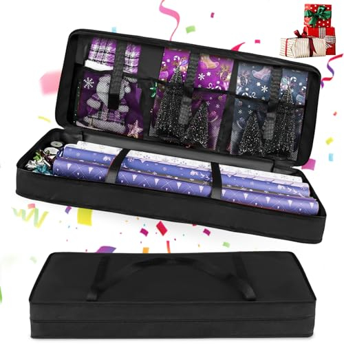 Geschenkpapier Aufbewahrung: 82x34x13cm Wasserdicht 600D Oxford Aufbewahrungstasche für Geschenkpapier, Geschenkpapier Organizer mit Fächern, Aufbewahrung Geschenkpapierrollen, für Geschenkbänder