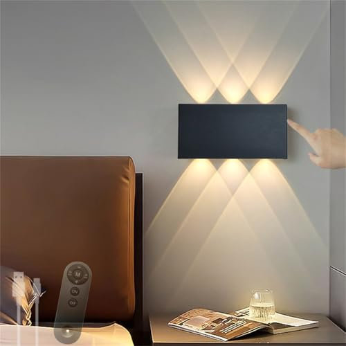 TZSMUM LED Wandleuchte mit Touch Control Schalter Wandlampe USB Aufladbar Kabellose Dimmbar Wandbeleuchtung mit Fernbedienung Nachtlichter für Wohnzimmer Schlafzimmer Korridor (Schwarz)