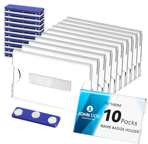 Namensschilder Magnet 90 * 54mm, 10 Stück Namensschilder für Kleidung, Name Plate Magnetisch für kleidung Ausweishalter, Name tag mit 3-Punkt Selbstklebende Magnet