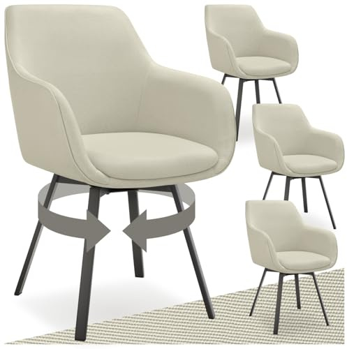 tectake® 4er Set Stuhl drehbar, Esszimmerstühle mit Armlehne, Küchenstühle, Stühle Esszimmer, Drehstühle für Dining Lounge, Esstisch, Schminktisch, Armlehnstuhl, Esszimmermöbel - Greige