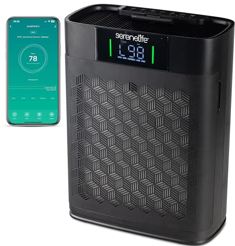 SereneLife purificador de aire HEPA para el hogar, Control Inteligente por WiFi y app, Ultra silencioso, Elimina polvo, Pelo de mascotas y olores, Cubre hasta 100 m²