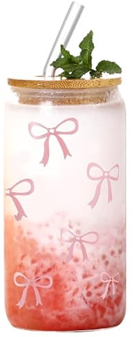 JOAASU Verre avec Couvercle et Paille, 500ml Verre avec Paille, Verre Matcha Latte avec Paille, Verre Latte Macchiato, Tasse Cappuccino, pour Cocktail, Lait, Eau, Jus, Café, Cadeaux pour Femmes