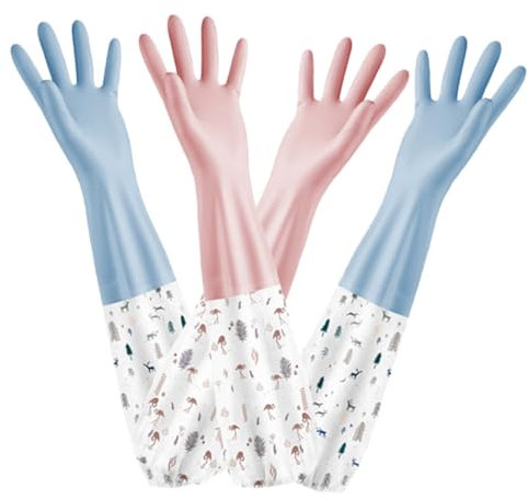 COLLBATH 2pairs Practical Bowl Gloves Long-sleeve Cleaning Gloves for Kitchen Food Handling Dishwashing Heat Resistant Housework Scrubbing