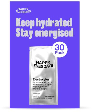 Happy Tuesdays Electrolytes | Lemon Flavour | 30 Powder Sachets | Rehydration & Recovery | Hydration Sachets for Energy & Focus Support | Ideal for Late Nights, Busy Days & Festivals