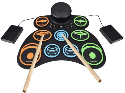 Irfora 9 Batería de Tambor de Silicona de Batería con Altavoz para Principiantes, Bateristas experimentados. 18 Horas de Tiempo de Juego, Batería de Litio Recargable USB, Auriculares