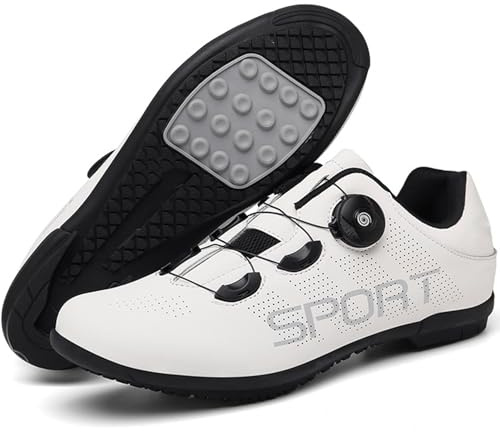 Hiuzylqx Scarpe da Ciclismo da Uomo, Scarpe Mountain Bicicletta con Suola in Gomma per Interni Antiscivolo e Traspiranti,Bianca,41 EU