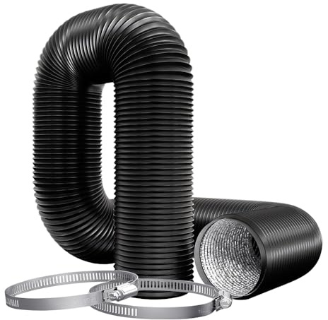 6 Inch (150mm) Flexible Aluminum PVC Ventilation Ducting Hose - 5m Black Air Duct Pipe for Extractor Fan, Hydroponics, Grow Tents, Dryer Vents