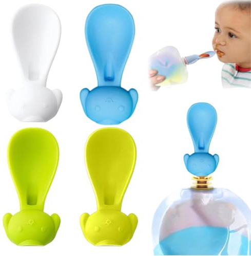 KQOZG 4 Stück Wiederverwendbarer Quetschie Babylöffel, Selbstfütterungslöffel, Squeeze Feeder Spoons, Silikonlöffel Quetschieaufsätze