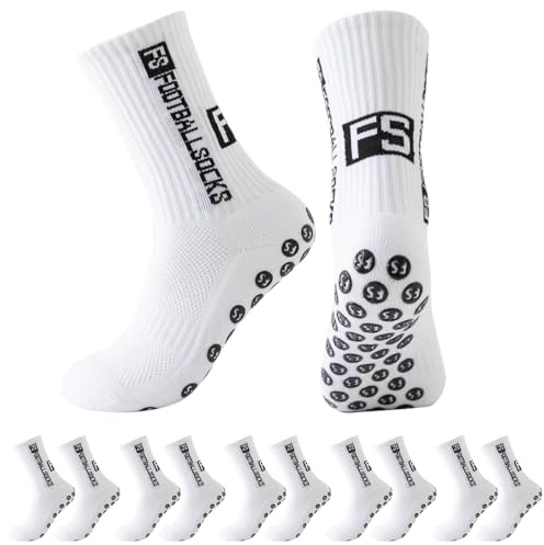 Betrynidil 6 Paires Chaussette Foot,Chaussette Antidérapante Foot,38-45 Football Socks,pour Football Basket Tennis Rugby Yoga Trekking (6 Paires Blanc)