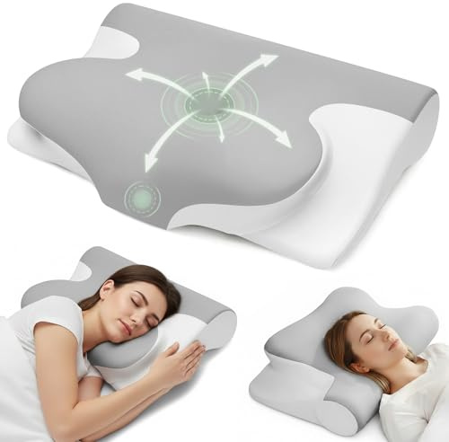 Memory Foam Pillow for Neck - Ergonomic Cervical Contour Pillow Adjustable Height Neck Support Pillow for Side Back Stomach Sleepers Cooling Breathable Pillow with Removable Washable Cover