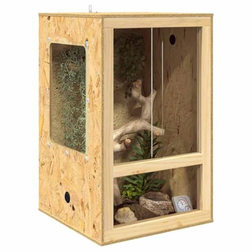 vidaXL Terrario Marrone 50 x 50 x 80 cm OSB, Terrario rustico quadrato, habitat in vetro versatile, gabbia resistente, casa per animali domestici