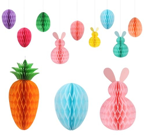 OMIGA 11 Pezzi Addobbi Pasquali da Appendere Riutilizzabili Velina Coniglietti Pasquali Carota Uova di Pasqua Decorative in Carta Pasqua Decorazioni per Decorazione Interna ed Esterna Primavera