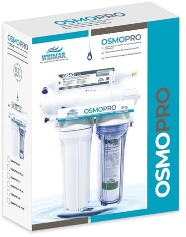 Whimar OsmoPro 50 GPD 190 L/g – Impianto Osmosi Inversa RO a 4 Stadi per Acquario Marino e d'acqua Dolce con Membrana Vontron, Flush Valve e Post-Filtro Carbone