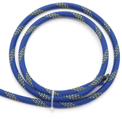 Guaina Cavi 1/5/10M Blu-Oro-Rosso PET Cavo Intrecciato Manicotto 3 4 6 8 10 12 16 20 25 30 40mm Stretto Ad Alta Densità Espandibile(Blue Gold,6mm,1 Meter)