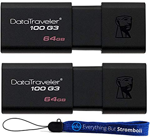 Kingston (TM) - Chiavetta USB ad alta velocità da 64 GB (2 pezzi) Data Traveler 3.0 da 64 GB (DT100G3) con (1) Everything but Stromboli (TM) cordino